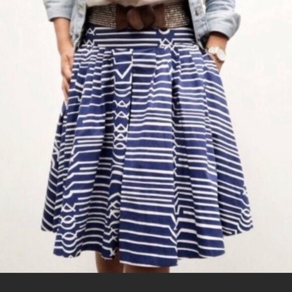Anthropologie Dresses & Skirts - Anthropologie Maeve High Seas Blue Striped A-Line Pleated Full Skirt Size 10